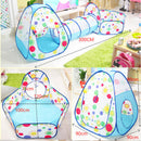 3-in-1 Kids Blue Playhouse with Pop Up Tent, Tunnel, and Basketball Pit for Indoor Outdoor Play