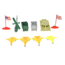 10 Pieces Plastic Yellow WWII Toy Soldier and Jeep Cars Airplane Army Figures Playset Sand Scene Model Kits