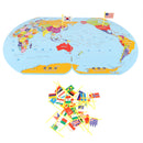 Wooden World Map with 36 Flags Toy Set, Puzzle Matching Game, Kids Geography Educational Toy