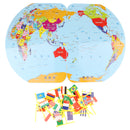 Wooden World Map with 36 Flags Toy Set, Puzzle Matching Game, Kids Geography Educational Toy