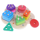 Wooden Stacking Geometry Blocks with Fraction Number Board Puzzle Early Number Math Color Shapes Cognition Learning Stacking Sorting Kids Baby Toy