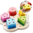 Wooden Stacking Geometry Blocks with Fraction Number Board Puzzle Early Number Math Color Shapes Cognition Learning Stacking Sorting Kids Baby Toy