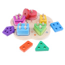 Wooden Stacking Geometry Blocks with Fraction Number Board Puzzle Early Number Math Color Shapes Cognition Learning Stacking Sorting Kids Baby Toy