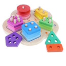 Wooden Stacking Geometry Blocks with Fraction Number Board Puzzle Early Number Math Color Shapes Cognition Learning Stacking Sorting Kids Baby Toy