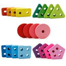 Wooden Stacking Geometry Blocks with Fraction Number Board Puzzle Early Number Math Color Shapes Cognition Learning Stacking Sorting Kids Baby Toy