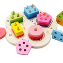 Wooden Stacking Geometry Blocks with Fraction Number Board Puzzle Early Number Math Color Shapes Cognition Learning Stacking Sorting Kids Baby Toy