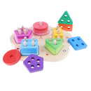 Wooden Stacking Geometry Blocks with Fraction Number Board Puzzle Early Number Math Color Shapes Cognition Learning Stacking Sorting Kids Baby Toy