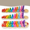 2-in-1 Caterpillar Wooden Geometry Blocks Inserting Numbers Counting Board Kids/Baby Developmental Mathematics Toy