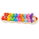2-in-1 Caterpillar Wooden Geometry Blocks Inserting Numbers Counting Board Kids/Baby Developmental Mathematics Toy
