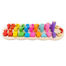 2-in-1 Caterpillar Wooden Geometry Blocks Inserting Numbers Counting Board Kids/Baby Developmental Mathematics Toy