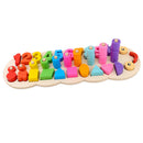 2-in-1 Caterpillar Wooden Geometry Blocks Inserting Numbers Counting Board Kids/Baby Developmental Mathematics Toy