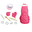 11 pieces Kids Kitchen Cooking Baking Food Cake Kits, Pretend Play Game Toy Chef Apron Cap Glove Set, Wooden Spoon Rolling Pin Whisk Cake Molds Kits Red