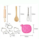 11 pieces Kids Kitchen Cooking Baking Food Cake Kits, Pretend Play Game Toy Chef Apron Cap Glove Set, Wooden Spoon Rolling Pin Whisk Cake Molds Kits Red