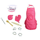 11 pieces Kids Kitchen Cooking Baking Food Cake Kits, Pretend Play Game Toy Chef Apron Cap Glove Set, Wooden Spoon Rolling Pin Whisk Cake Molds Kits Red