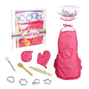 11 pieces Kids Kitchen Cooking Baking Food Cake Kits, Pretend Play Game Toy Chef Apron Cap Glove Set, Wooden Spoon Rolling Pin Whisk Cake Molds Kits Red