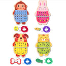 Cartoon Wooden Animal Threading Lacing Changing Clothes Puzzles Set Kids/Baby Educational Toy Birthday Gift