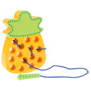 Montessori Wooden Caterpillar Eating Fruits Game Threading Kids Educational Toy Birthday Gift - Pineapple