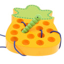 Montessori Wooden Caterpillar Eating Fruits Game Threading Kids Educational Toy Birthday Gift - Pineapple