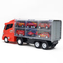 7 Pieces of Red Container Truck with Alloy Fire Engine Car, Kids Indoor Vehicle Toy Set, Birthday Gift