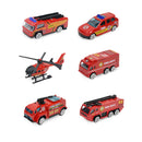 7 Pieces of Red Container Truck with Alloy Fire Engine Car, Kids Indoor Vehicle Toy Set, Birthday Gift