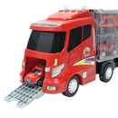 7 Pieces of Red Container Truck with Alloy Fire Engine Car, Kids Indoor Vehicle Toy Set, Birthday Gift