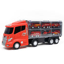 7 Pieces of Red Container Truck with Alloy Fire Engine Car, Kids Indoor Vehicle Toy Set, Birthday Gift