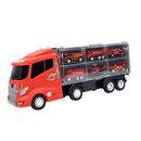 7 Pieces of Red Container Truck with Alloy Fire Engine Car, Kids Indoor Vehicle Toy Set, Birthday Gift