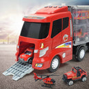 7 Pieces of Red Container Truck with Alloy Fire Engine Car, Kids Indoor Vehicle Toy Set, Birthday Gift