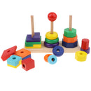 Wooden 3 Column Rainbow Geometry Blocks Match Stack Tower Set Early Learning Toys for Kids