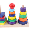 Wooden 3 Column Rainbow Geometry Blocks Match Stack Tower Set Early Learning Toys for Kids