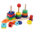 Wooden 3 Column Rainbow Geometry Blocks Match Stack Tower Set Early Learning Toys for Kids
