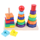 Wooden 3 Column Rainbow Geometry Blocks Match Stack Tower Set Early Learning Toys for Kids