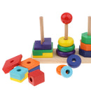 Wooden 3 Column Rainbow Geometry Blocks Match Stack Tower Set Early Learning Toys for Kids
