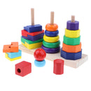 Wooden 3 Column Rainbow Geometry Blocks Match Stack Tower Set Early Learning Toys for Kids