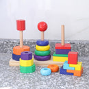 Wooden 3 Column Rainbow Geometry Blocks Match Stack Tower Set Early Learning Toys for Kids