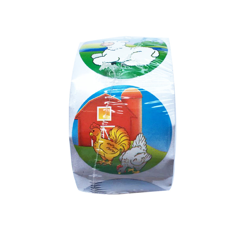 1.5 Inch Multicolored Farm Animal Stickers Roll, 2Pcs Kids' Reward Stickers Rolls (100 Stickers Per Roll)