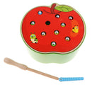 Wooden Magnetic Apple Caterpillar Catching Toy, Kids Baby Early Skill Developmental Toy