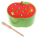 Wooden Magnetic Apple Caterpillar Catching Toy, Kids Baby Early Skill Developmental Toy
