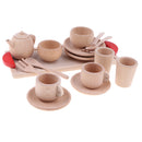 16pcs/ Set Wooden Tea Set Tea Party Pretend Role Play Developmental Game Toy for Kids - Saucer Cup Salver Tableware spoons & forks