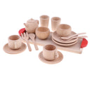 16pcs/ Set Wooden Tea Set Tea Party Pretend Role Play Developmental Game Toy for Kids - Saucer Cup Salver Tableware spoons & forks