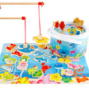 Magnetic Fishing Game Toy, 22 Wooden Fish Animal Model & 2 poles with Ocean Jigsaw Puzzle Board Educational Pretend Play Toy Toddler Gift