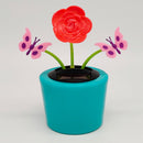 Solar Powered Flower Plant Shaking Doll Flip Flap Toy Home Decor Car Ornament Flowerpot - Rose and Butterfly