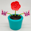 Solar Powered Flower Plant Shaking Doll Flip Flap Toy Home Decor Car Ornament Flowerpot - Rose and Butterfly