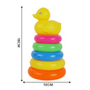 Adorable Yellow Duck Toy with 9 Plastic Rainbow Color Stacking Rings Tower Toy, Kids Toddler Bath Tub Play Toy Gift