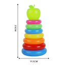 Kids Baby's Bath Tub Floating Toy Set - 7 Colorful Stacking & Nesting Rings with a Cute Green Apple, Birthday Gift