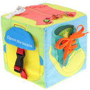 6 in 1 Soft Baby Cloth Cube , Learn to Dress for Babies Toddlers, Montessori Basic Life Skills Toy Developmental Zip, Snap, Button, Buckle, Lace,Tie