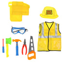 Construction Worker Costume Role Play Kit Set - Children Kids Boys Dress Up Educational Toy w/ Repair Tool Kit