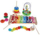 4PCS Wooden Educational Toy - Musical Xylophone/ Bead Maze/ Stacking Ring Tower/ Twisty Caterpillar Set for Baby Children Gift