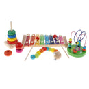 4PCS Wooden Educational Toy - Musical Xylophone/ Bead Maze/ Stacking Ring Tower/ Twisty Caterpillar Set for Baby Children Gift