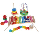 4PCS Wooden Educational Toy - Musical Xylophone/ Bead Maze/ Stacking Ring Tower/ Twisty Caterpillar Set for Baby Children Gift